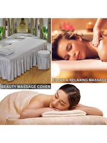 纯色美容院床裙，仅适用于沙龙按摩床单、床罩、SPA美容床单，全覆盖带孔 - 彩色 - 查看 2