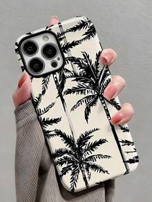 1pc Minimalist Retro Vacation Style Coconut Tree Pattern Glossy 2-In-1 Filmic Hard Phone Case, Suitable Compatible With Samsung/ 11/12/13/14/15/16/17 Pro Max - Multicolor - View 1