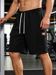 Breathable Cargo Shorts, Elastic Waistband Suitable For Sports & Fitness - Black - View 1