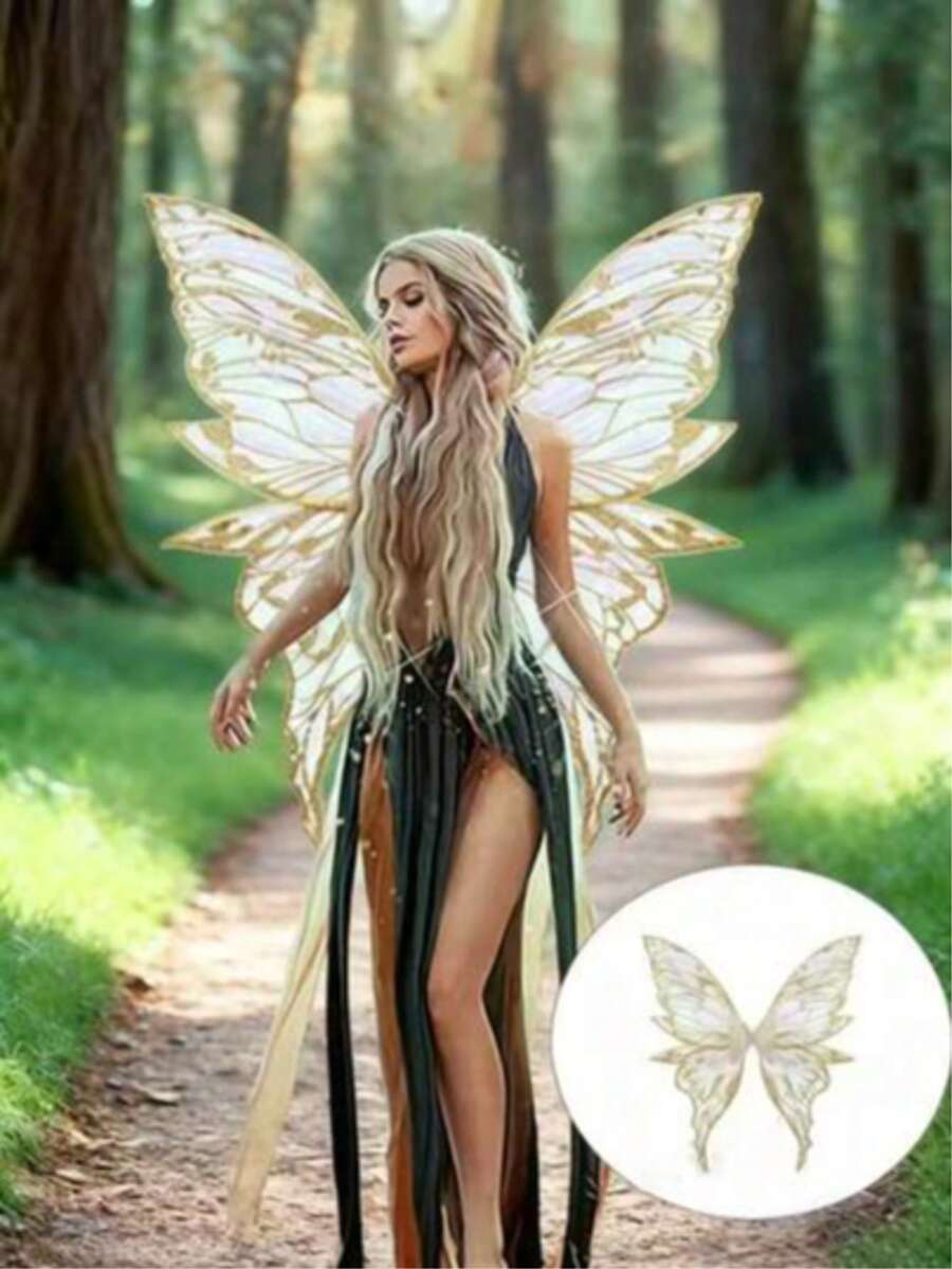 1片大型四叶箔蝴蝶翅膀，闪亮透明仙女翅膀，成人服装，女士和女孩天使翅膀，角色扮演、派对的理想之选 - 提供10种颜色 - 彩色 - 查看 1