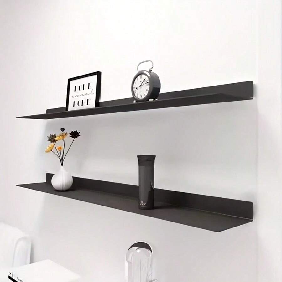 Modern Minimalist Floating Shelf - Wall-Mounted Bookcase & Display Shelf With Heavy-Duty Iron, Black/White Suitable For Home Office, Living Room, Books, Plants - Space-Saving Shelving Unit, Floating Shelves - C - View 1