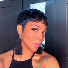 Short Pixie Cut Wig For Women Human Hair 1B Black Short Wig For Layered Pixie Wigs With Bangs Real Human Hair Glueless Wig None Lace Front Full Machine Made Layered Wig Straight Human Hair Throw On And Go Wig For Love Gift, Daily Use - Multicolor - View 4