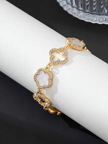 1pc Elegant Shimmering Luxurious Hollow Gold Four-Leaf Clover & Sweet Five-Leaf Clover Bracelet For Women - White - View 4