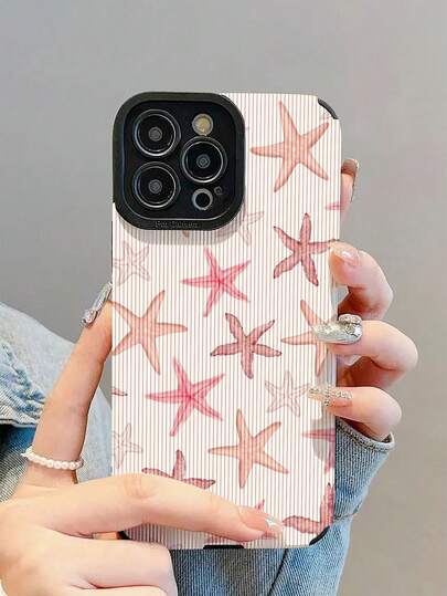 1个新款时尚优雅可爱粉色海星图案防震真皮手机壳，适用于 17/17Air/17Pro/17ProMax/ 16/16Plus/16Pro/16ProMax/ 15/15Plus/15Pro/15ProMax/ 14/14Plus/14Pro/14ProMax/ 13/13Pro/13ProMax/ 12/12Pro/12ProMax/ 11/ 11Pro/11ProMax
