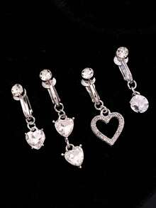 4pcs/Set Elegant & Fashionable Beach Vacation Style Unique Personalized Heart Crystal Rhinestone Navel Clip, Suitable For Daily Wear, Festivals And Parties - Multicolor - View 8
