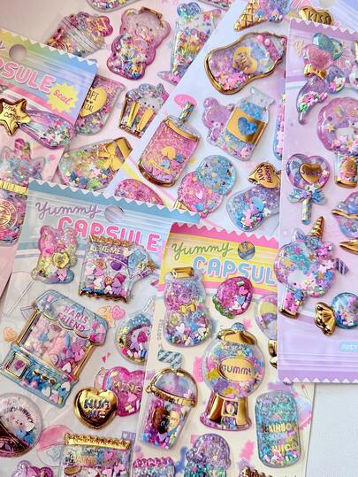 闪亮泡泡贴纸、3D立体浮雕箔贴纸、梦幻彩色糖果贴纸，可用于装饰手机壳、水瓶、剪贴簿、贴纸交换