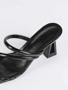 女士黑色高跟凉鞋，露趾性感派对时尚简约舒适高跟鞋，不对称鞋跟套穿设计，拉长显瘦 - 黑色 - 查看 7