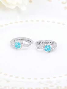 Bông tai bạc 925 hình rùa xanh dễ thương đính đá Cubic Zirconia, thích hợp đeo hàng ngày, quà tặng sinh nhật. - trắng - Xem 4