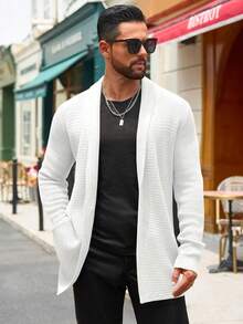 Men's Shawl Collar Cable Knit Cardigan Sweater With Pockets - 白色 - 查看 4