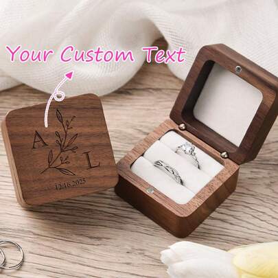 Personalized Wooden Ring Box With Custom Name, Proposal Ring Box, Couple Anniversary Gift, Laser Engraved Jewelry Box