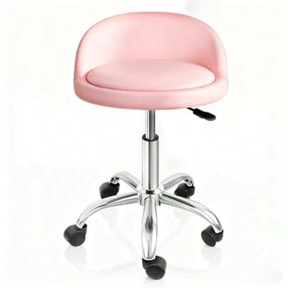 Adjustable Height Hydraulic Rolling Swivel Stool Tattoo Facial Massage Spa Salon Medical Stool With Back Rest Pink