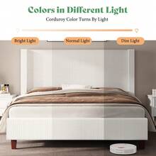 Queen/King/California King Size Platform Bed Frame With 50.8" Corduroy Upholstered Bed, Vertical Channel Tufted Wingback Headboard, Wooden Slats Support, No Box Spring Required - White - View 10
