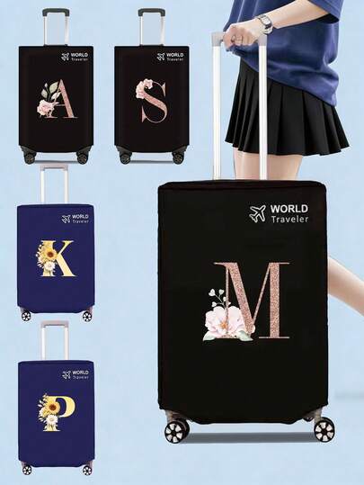 1pc Luggage Cover Nonelastic Non-Woven Suitcase Protector Baggage Dust Cover Suitable For 20-30 Inch Trolley Case Scratch-Resistant Luggage Protector Covers Rose Gold Initial Letter Pattern Travel Accessories Back To School Essentials