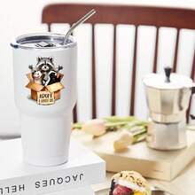 30oz Stainless Steel Tumbler Black White Options,  Raccoon And Baby In Box Advert Street Of Raccoons Graphic Cups, Insulated Travel Coffee Mug With Lid And Straw , Double Wall Vacuum Reusable Travel Cups, Funny Birthday Party Gift For Women & Men - trắng - Xem 2
