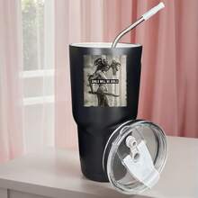 30oz Stainless Steel Tumbler Black White Options,  Girl With Sword And Text Pattern Graphic Cups, Insulated Travel Coffee Mug With Lid And Straw , Double Wall Vacuum Reusable Travel Cups, Funny Birthday Party Gift For Women & Men - 黑色 - 查看 1