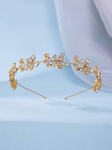 Rhinestone Leaf Decor Wedding Headband Elegant Boho Tiaras Valentine's Day Accessories - Gold - View 10
