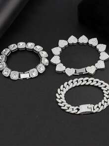 3件套闪亮链手链，男女皆宜的嘻哈饰品 - 彩色 - 查看 4