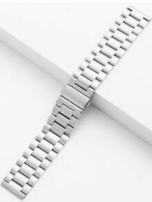 1pc Fashion Silver 3-Bead Stainless Steel Metal Smart Watch Band, Compatible With Samsung , Universal 20mm/22mm Strap, Fits Galaxy Watch 7/6/5/4/3 40mm/44mm, Galaxy Active 2 40mm/44mm Gear S3, Galaxy Watch - Silver - View 4