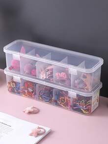 1pc 5-Grid Transparent Plastic Storage Box, Hair Clips, Hair Ties, Cables, Small Items Organizer - Clear - View 4