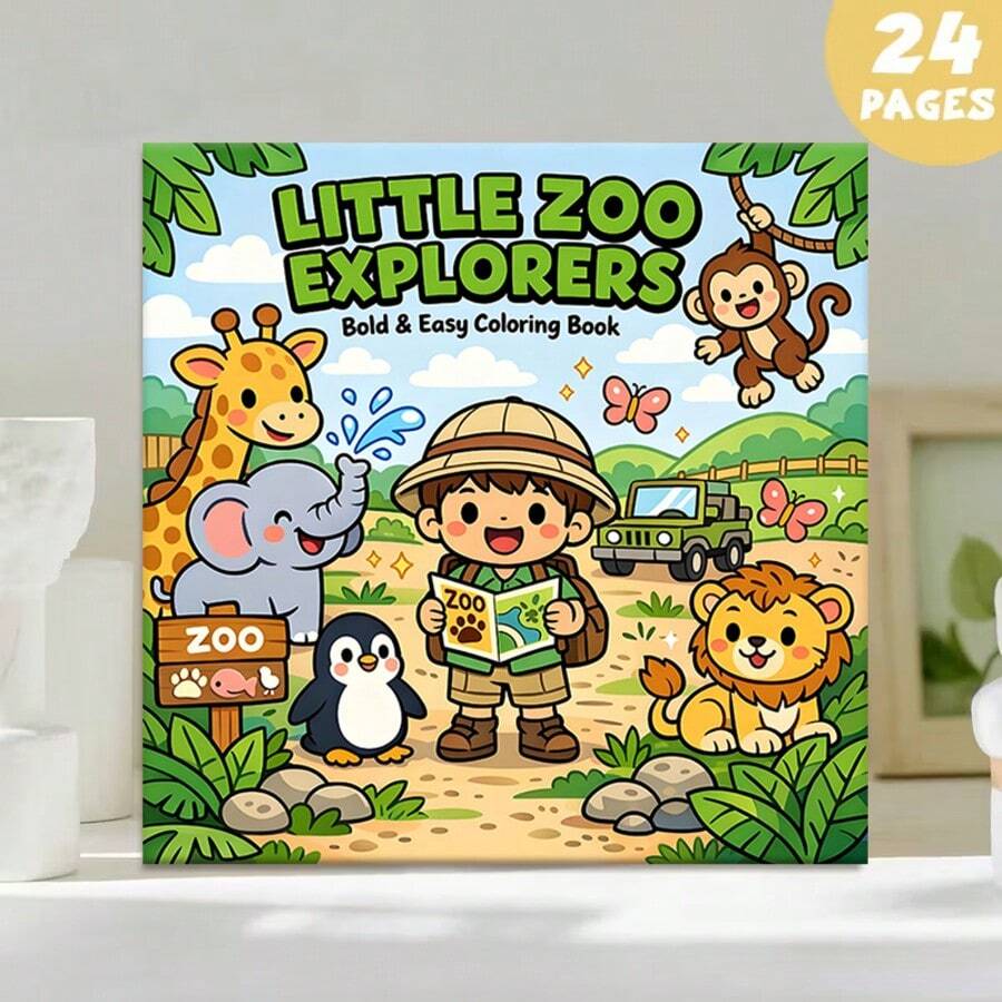 (Edición de lujo mejorada, papel grueso, 20.5 * 20.5cm) "Página para colorear de animales del zoológico: 24 páginas de relajación", adecuada para parejas y familias, adecuada para fiestas, San Valentín, cumpleaños y otras festividades. Pintura y suministros de estudio, libros, libros para colorear, suministros de estudio, escuela, Navidad, Halloween, cumpleaños, regalos de regreso a la escuela, libros para colorear, suministros de arte - Una pieza - Ver 1