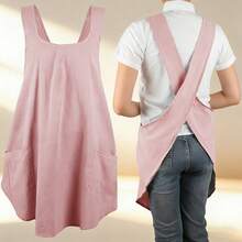 Japanese Cross-Back Apron, Kitchen Cooking Anti-Stain Smock, Living Room Bedroom Housework Breathable Workwear, Multi-Scene Non-Choking, Baking Office Cleaning Durable Bib - Coral Pink - View 5