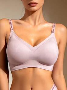Temptuelle 无钢圈果冻支撑吊带文胸，字母肩带，防下垂，U型后背固定罩杯 - 粉色 - 查看 2