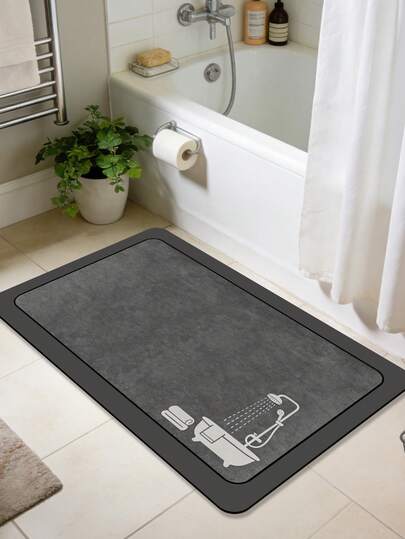 1pc Modern Asymmetrical Watercolor Style Bathroom Mat, Rubber Surface Rectangular Bathroom Rug, Machine Washable Home Decor Carpet For Bathroom Entrance, Bathtub Area, Shower Room, Moisture-Proof