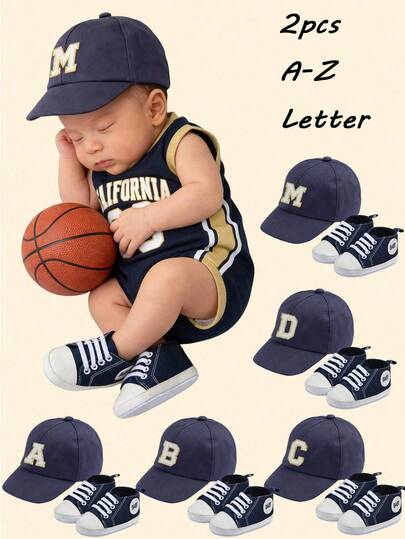 1 Set Infant Baby Baseball Cap And Socks, Newborn Soft Baseball Cap Printed With 26 A-Z Letters, Comfortable Unisex Baby Non-Slip Sports Socks, Newborn Baby Casual Indoor/Outdoor Outfit, Suitable As Baby Gift, Warm Protection, Photography Prop, Daily Wear