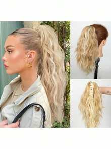 Curly Hair Ponytail Extension 14in Claw Drawstring Ponytail Fake Hair Pieces Bleach Blonde With Brown Highlights High Pony Tails Hair Extensions Synthetic Friendly Fiber For Women - Multicolor - View 16