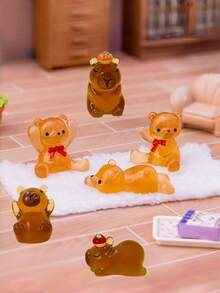 20pcs Glowing Bear Plush Toys With Bow Tie - Handmade Resin Miniature Figurines For DIY Crafts, Micro Landscape Decor, And Party Supplies - Multicolor - View 8