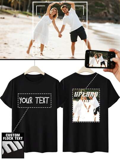 Customized Women's T-Shirt, Personalized T-Shirt For Valentine's Day, Women's Short Sleeve, Women's T-Shirt, Input Your Text, Slogan, Blessing, Funny Phrase Etc. To Customize Your Exclusive Short Sleeve, Gag Gift, Surprise Gift, Casual Women's Outerwear, Sports & Outdoor, Women's Sportswear, Flocked Printing, Suitable For Going Out/Shopping/Holidays/Parties/Gatherings/Travel Black