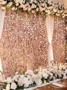 10/5/1件装玫瑰金镜面亮片窗帘装饰 - 悬挂式亮片花环，适用于婚礼、订婚、生日派对、情人节、毕业典礼 - 无需电源 - 彩色 - 查看 4