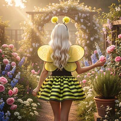 1 Set (Wings, Headband) Women's Bee Wings Costume Set With Headpiece - Shiny Fairy Angel Wings Set, Bee Themed Party Costume Suitable For Halloween, Birthday, Christmas - Washable Wings And Headpiece For Stage Performance