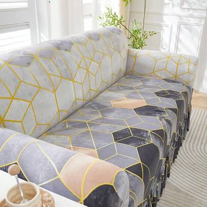 غطاء كنبة مطوي مطاطي قطعة واحدة، عالمي لجميع المواسم، غطاء كنبة كامل الإحاطة، حماية كنبة بحافة مطوية، مناسب لكنبة 1/2/3/4 مقاعد، لخلق ديكور منزلي مريح