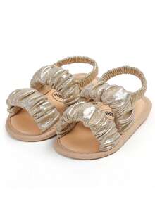 Newborn Infant Girls' Summer Sandals With Flower Bow Soft Bottom Wedding Dress Flat Shoes, Infant Toddler Crib Shoes - Gold - View 5