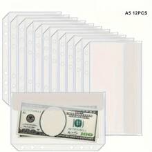 12pcs/Set Transparent PVC A5/A6 Document Pouches - Zipperless Budget Envelopes, Suitable For Cash Management System, 6-Ring Multi-Compartment File Folder, Durable Savings Challenge File Folder, Money Saving Envelopes - Multicolor - View 6