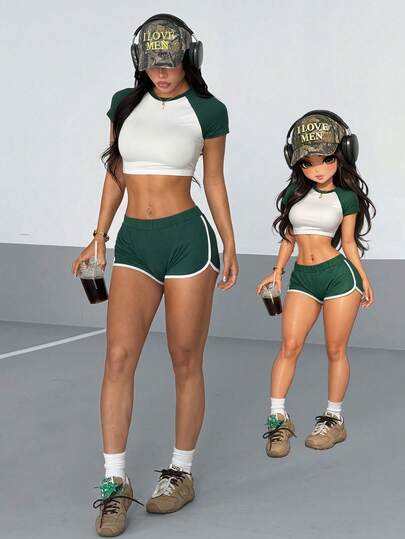 AITYI Studio Women's Set, Fashionable Casual Sporty Style, Sexy Low-Waist Shorts, Stylish Top, Suitable For Gym, Yoga, Daily Outdoor & Home Wear, Soft & Stretchy Fabric, Great For Graduation, Back To School, New Year & Christmas