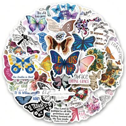 62 Piezas de Pegatinas Cristianas de Mariposa, Pegatinas de Patrones Multicolor, Pegatinas Divertidas, Calcomanías Decorativas Vintage para Botellas, Papel Decorativo, Scrapbooking, Diario, Portátil, Parachoques, Monopatín, Botella de Agua, Computadora, Tarjetas de Felicitación para Teléfonos, Álbumes de Fotos, Muebles, Pegatinas