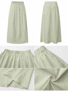 ROSIE POPHUB 女士浅绿色休闲百搭A字裙，优雅学院风，适合婚礼、音乐节、户外活动，春夏秋冬四季皆宜，新品上市 - 綠色 - 查看 8