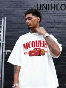 Disney Racing Master McQueen Print  Summer Casual Versatile Pure Cotton T-Shirt Suitable For Any Place - trắng - Xem 3