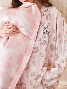 Gongdie Disney 迪士尼玛丽猫印花纯棉睡衣套装（2件套），长袖，春秋季 - 粉色 - 查看 5