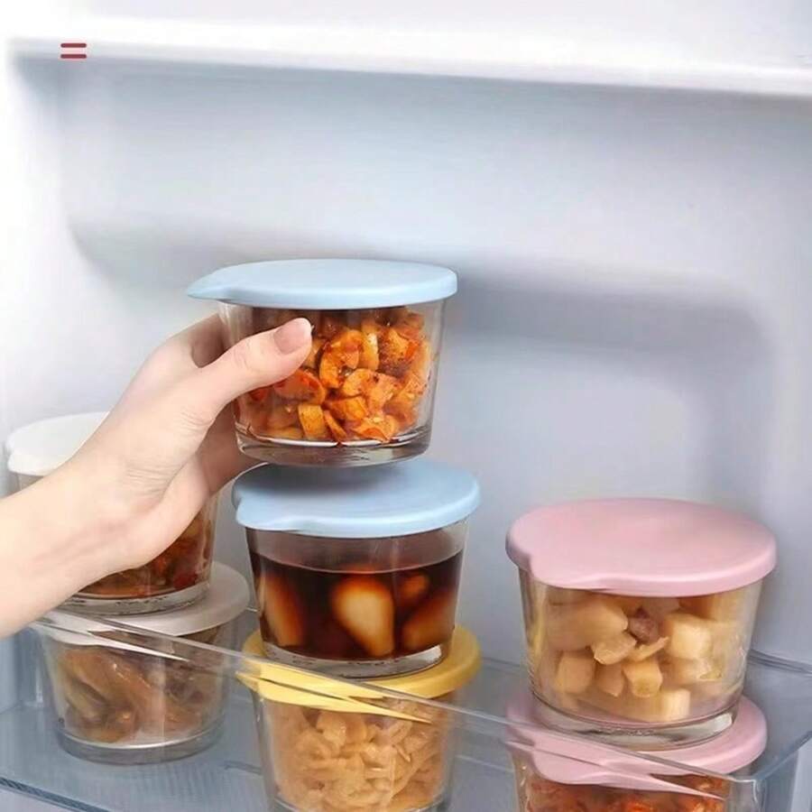 2个玻璃碗密封罐，食品保鲜盒，冰箱泡菜/米饭盒，迷你泡菜容器 - 彩色 - 查看 1