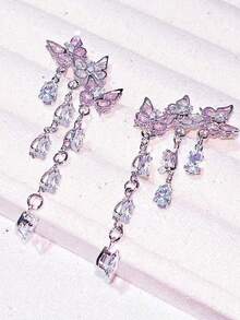 2只锆石蝴蝶流苏耳环，捕梦网蝴蝶耳环，清新甜美的绿色耳环，适合女性日常佩戴、度假、派对、珠宝礼品。 - 彩色 - 查看 3