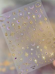 1片装 5D 金色太阳、星星、月亮、蝴蝶 高品质新款金属美甲贴纸 美甲装饰 - 彩色 - 查看 4