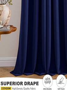 2pcs Blackout Curtains, Suitable For Living Room, Balcony, Dining Room, Bedroom, Home & Office, Easy Installation With Grommets - Navy Blue - View 3