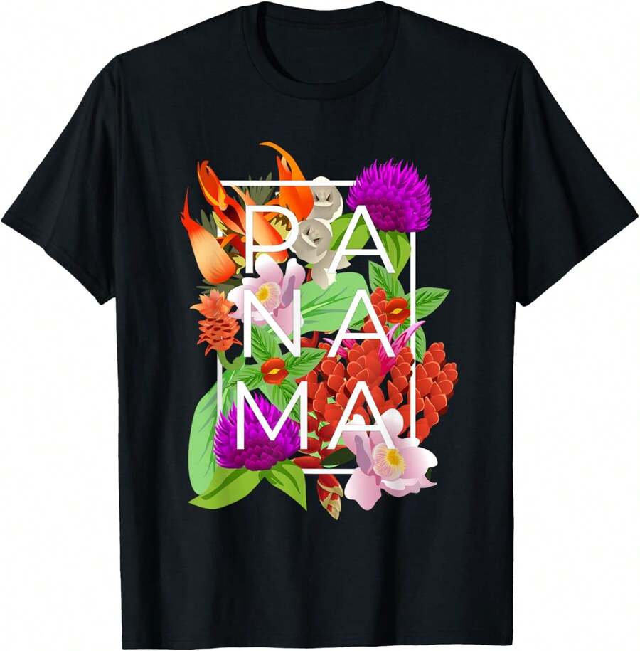 Flowers Of Panama Word Art - Panamanian Pride T-Shirt - 黑色 - 查看 1
