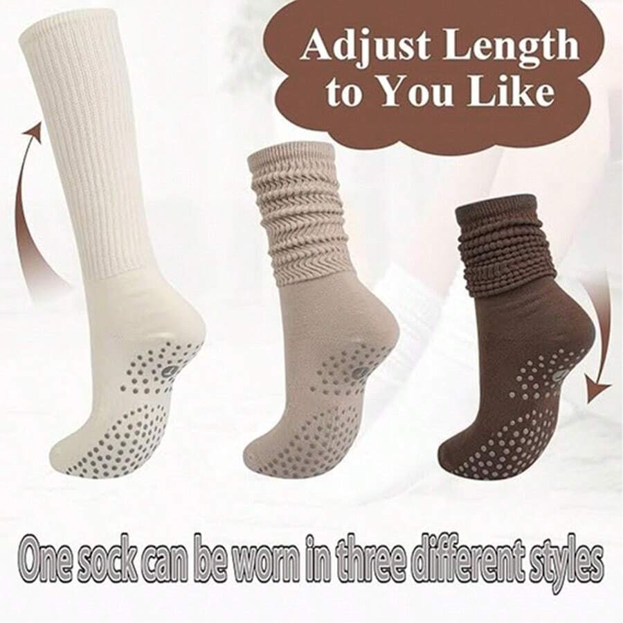 3双装女士瑜伽防滑中筒袜，适合舞蹈、普拉提、医院防滑拖鞋袜 - 彩色 - 查看 1