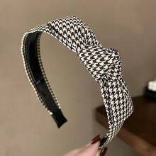 1pc Houndstooth Knotted Headband, Wide Retro Chic Personalized Satin Fabric Knotted Hair Hoop Hairband Diadema - Multicolor - View 4