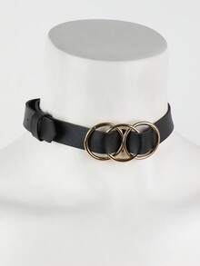 1 件极简主义前卫三环 PU 皮革项圈，可调节金色金属项圈，吸睛颈部配饰，夜店派对必备单品 - 頸部裝飾 - 查看 4