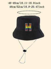 1pc Baby Letter A-Z Design Bucket Hat, Unisex Outdoor Sun Protection Cap, Children Panama Hat Accessory - Black - View 9